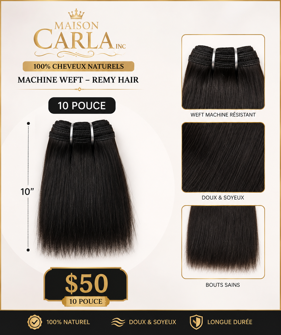 Machine Weft Remy Hair – 10 Pouces | $50