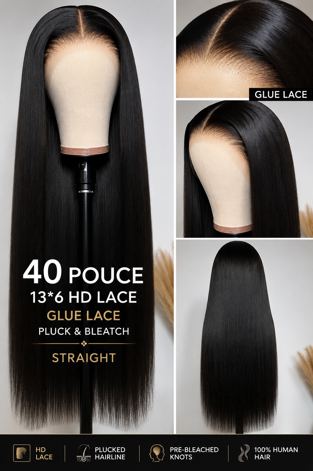 Perruque 13x6 HD Lace Invisible 40pouce