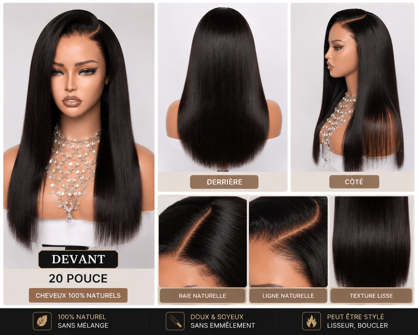 STRAIGHT 100% Human Hair
• HD Lace 22pouce