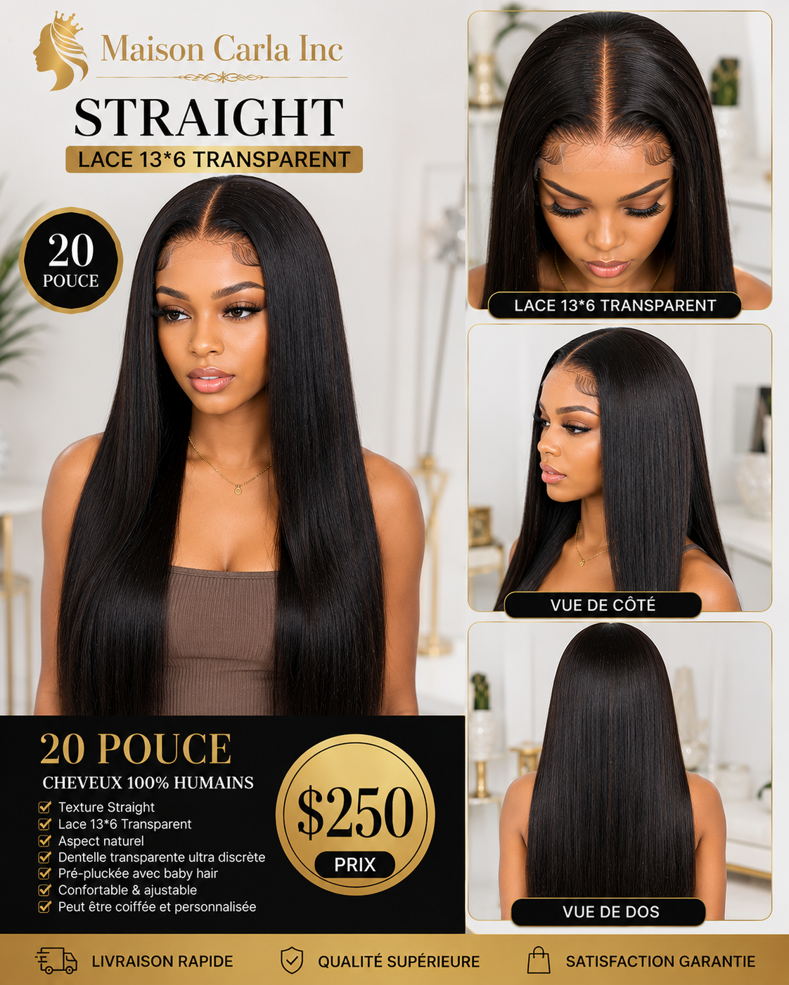Perruque Straight 20 Pouces – Lace 13×6 Transparent ✨