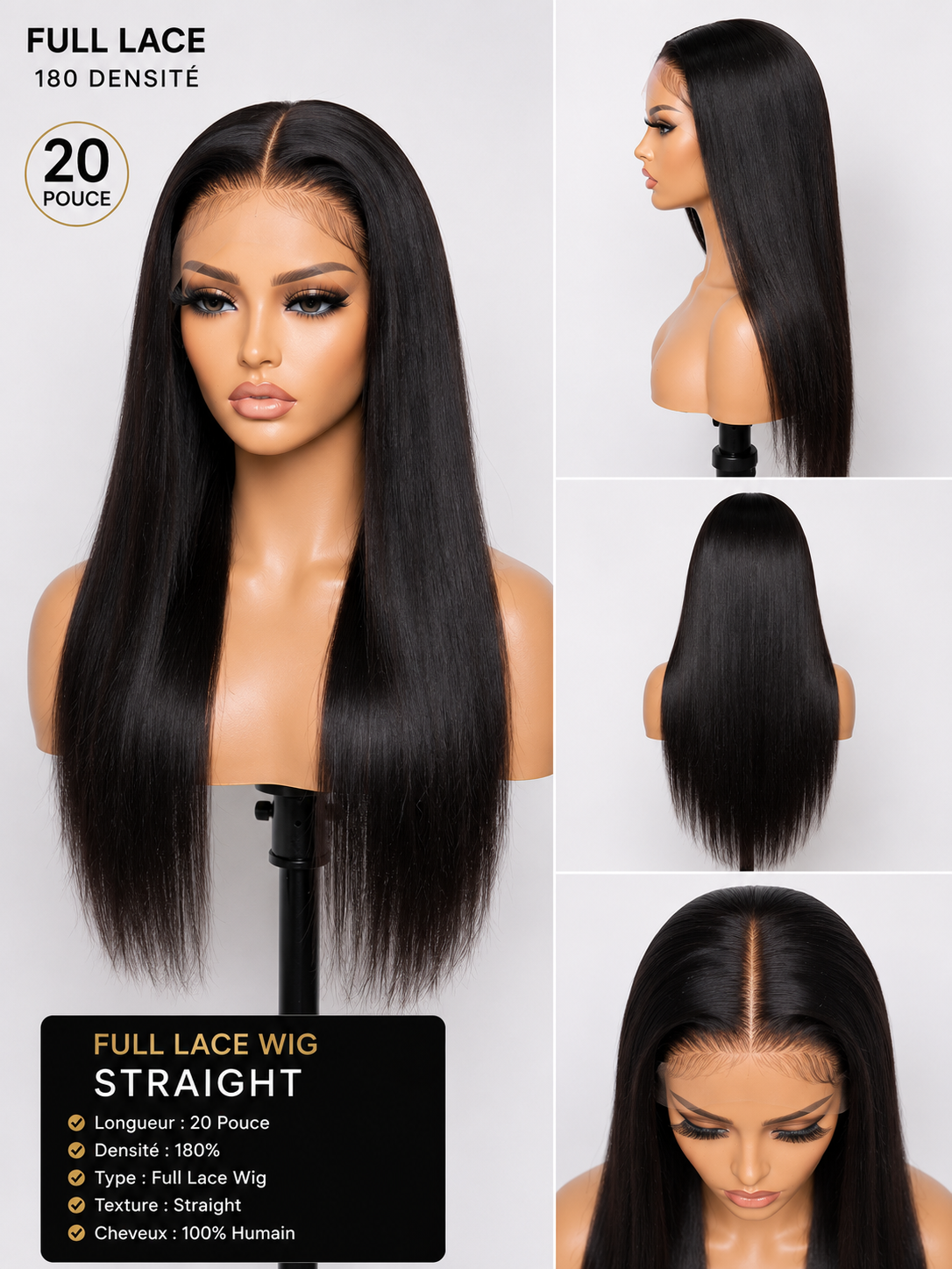 Full lace HD invisible 20 pouce