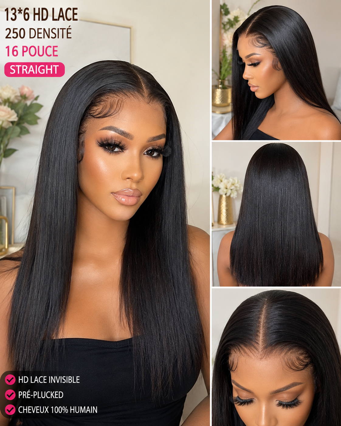 13×6 HD Lace • 250% Densité • Straight 16 pouces ✨