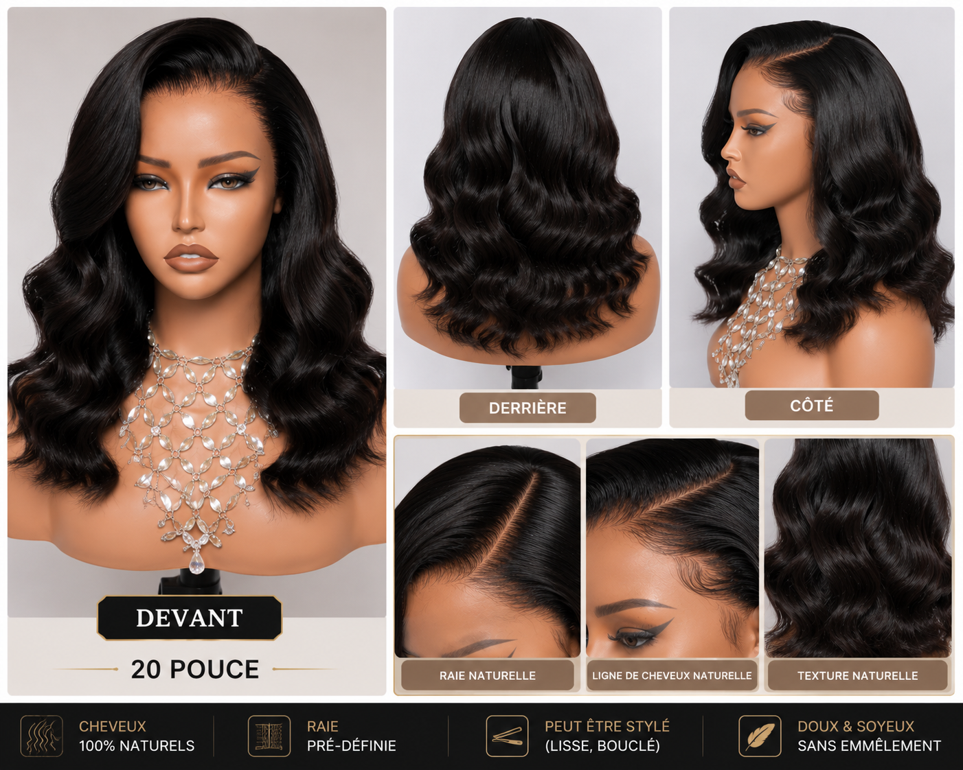 Body Wave 13x6 HD Lace – 20 Pouces – 100% Cheveux Humains (Raw Hair)
