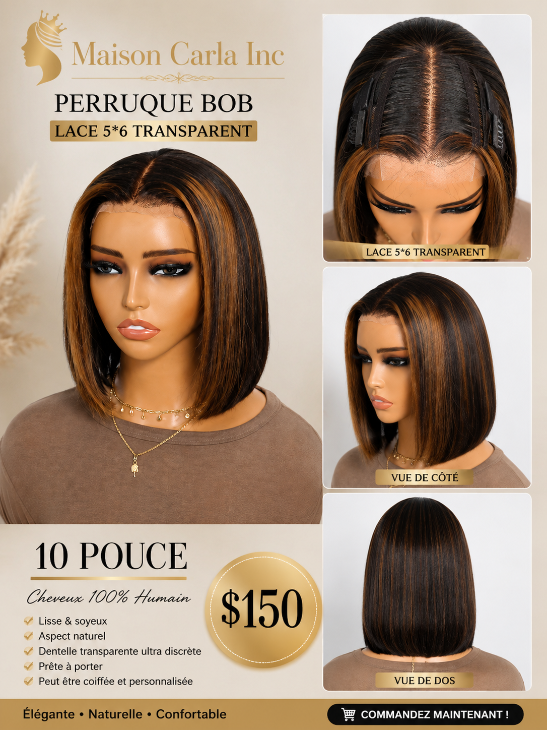 Perruque Bob 10 Pouces – Lace 5×6 Transparent