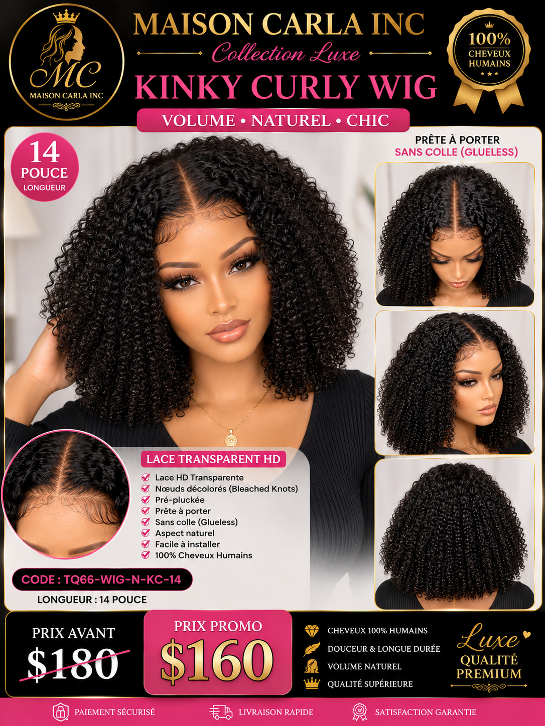 Kinky curly 14 pouce