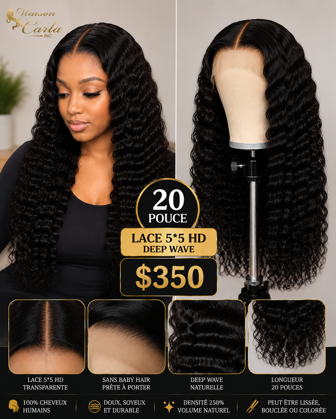 Perruque Deep Wave 20 Pouces – HD Lace 5×5 ✨