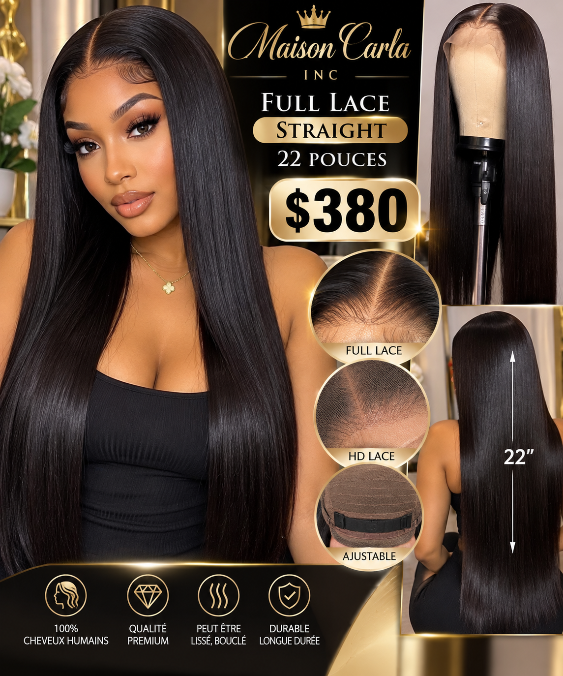 *FULL LACE STRAIGHT – 22 POUCES