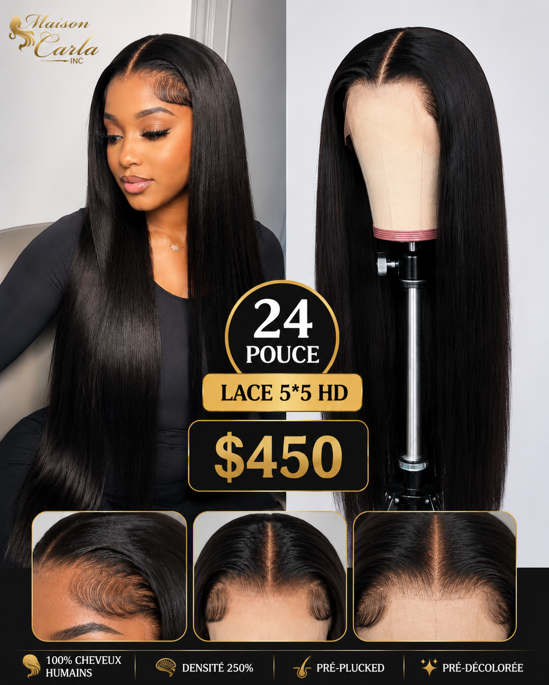 Perruque Straight 24 Pouces – HD Lace 5×5 ✨