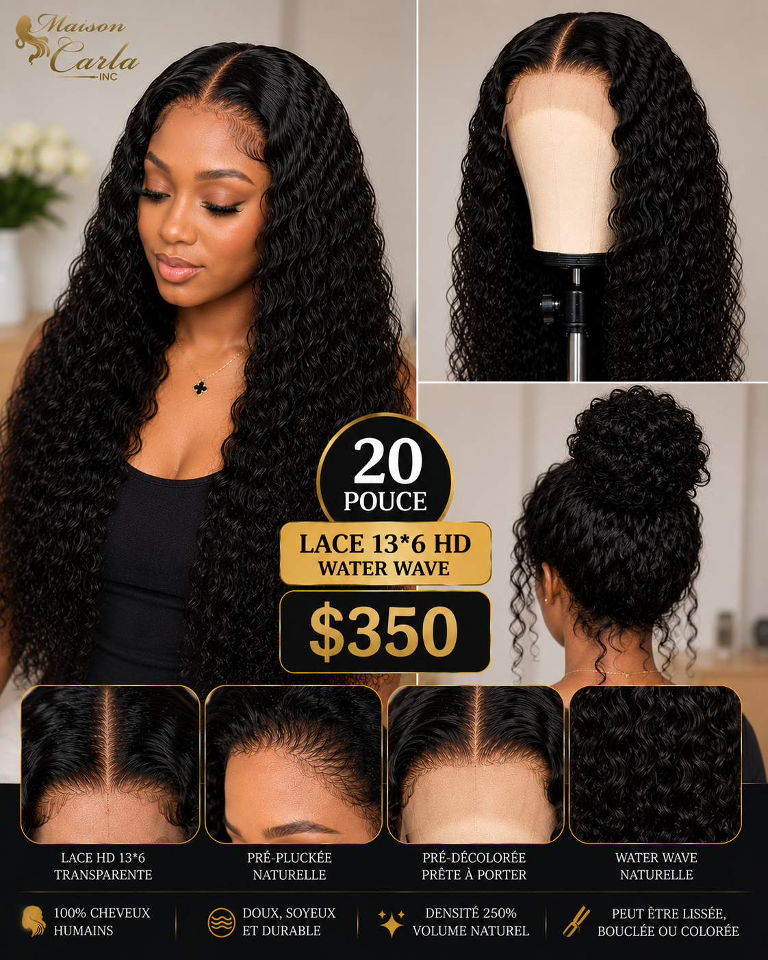 Perruque Water Wave 20 Pouces – HD Lace 13×6 ✨