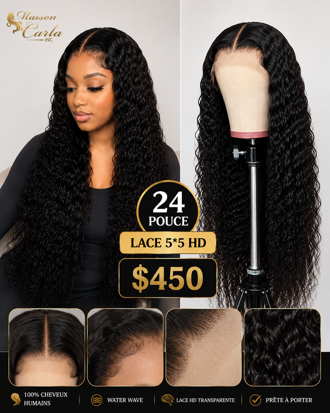 Perruque Water Wave 24 Pouces – HD Lace 5×5 ✨