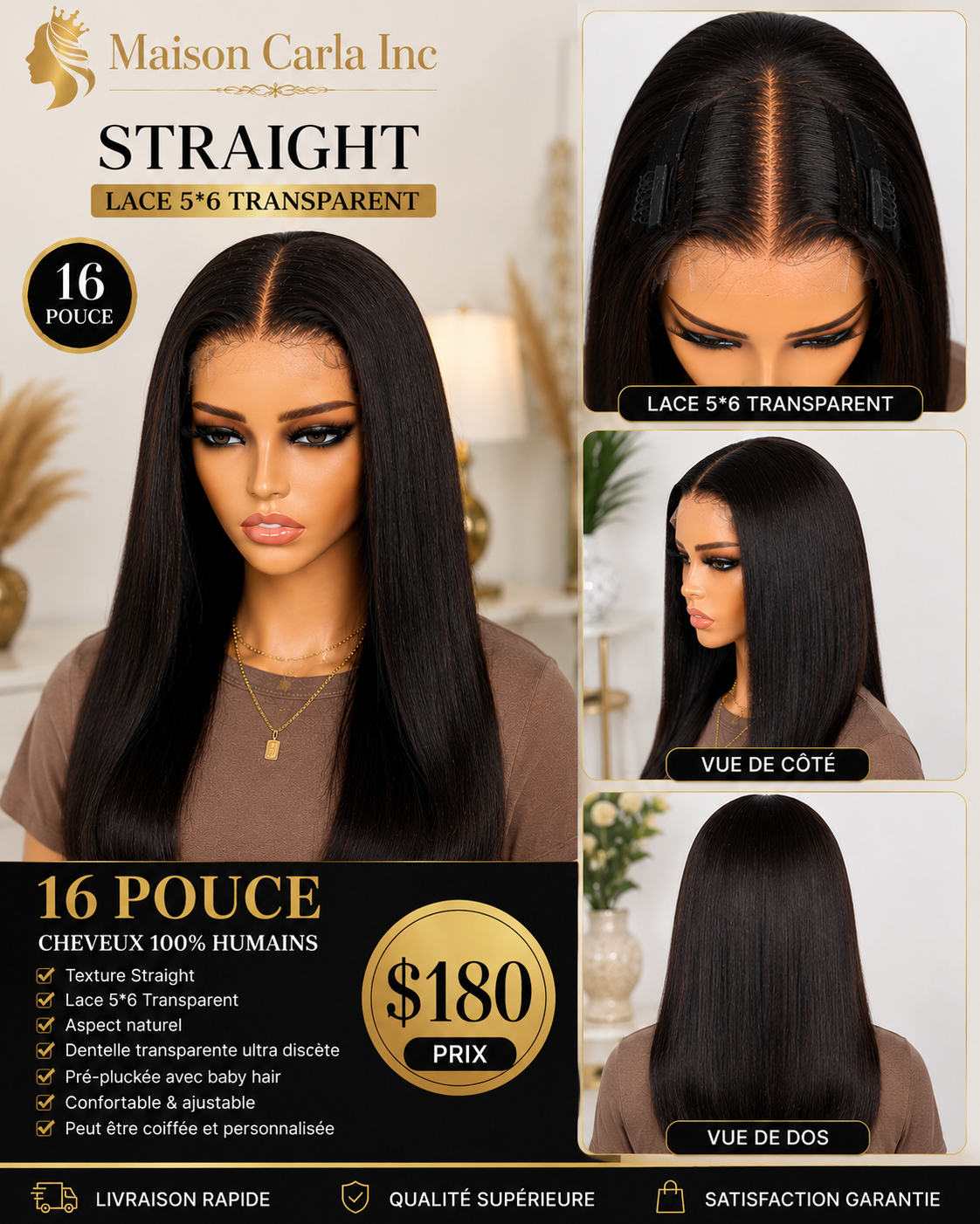 Perruque Straight 16 Pouces – Lace 5×6 Transparent